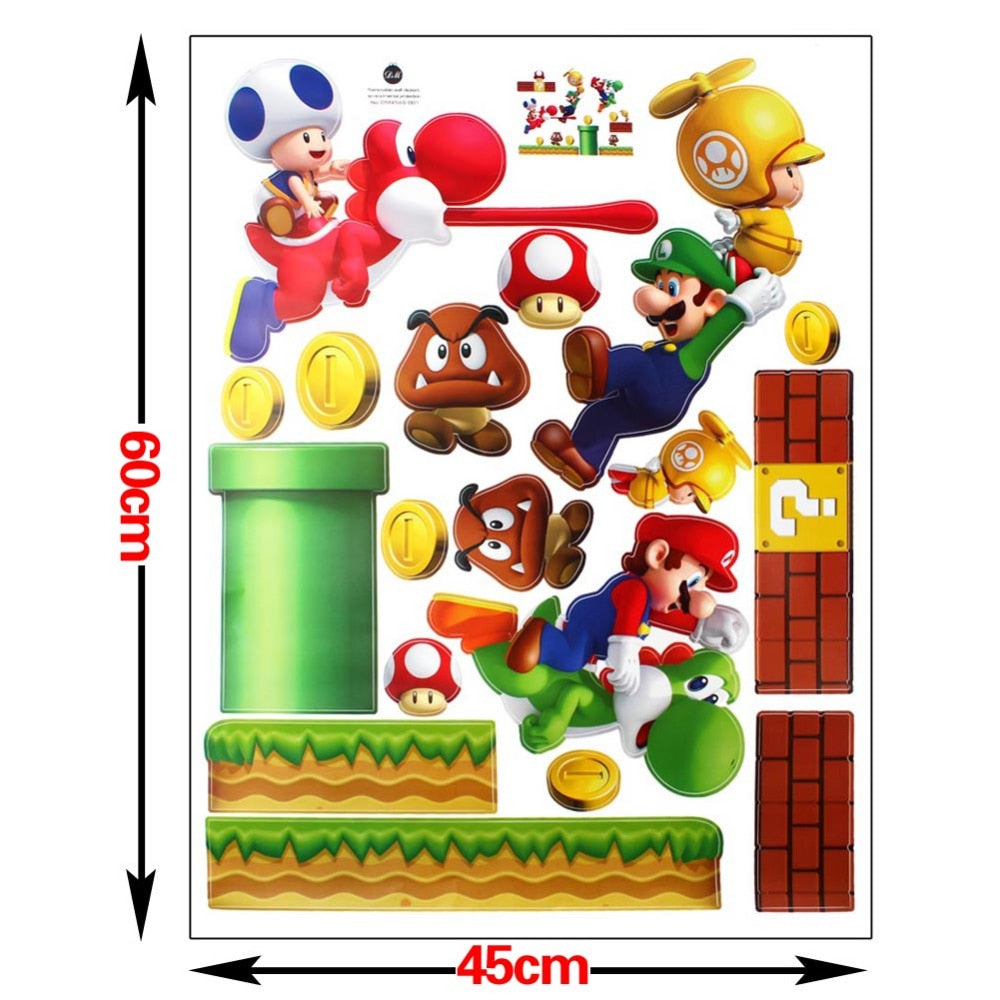 Sticker Mural Super Mario – Décoration Chambre Enfant & Salon, PVC Autocollant Cartoon, 45×60cm