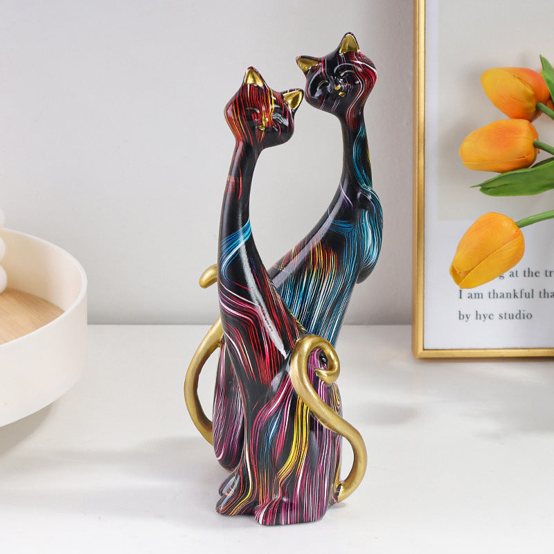 Figurine Chats en Couple – Ornement Décoratif en Résine Style Européen