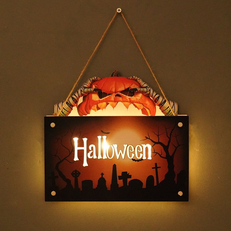 Panneau Lumineux Suspendu Halloween – Veilleuse 3 Motifs Momie Fantôme Citrouille, Déco Murale Atmosphère Nuit, Cadeau Halloween