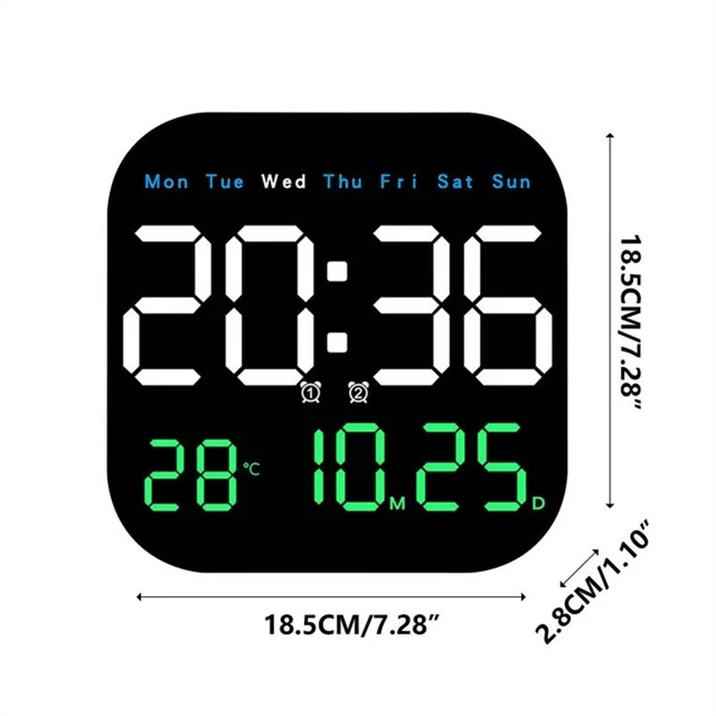 Horloge Murale LED Digitale avec Télécommande – Alarme, Minuteur, Température, 18,5cm, 3 Coloris
