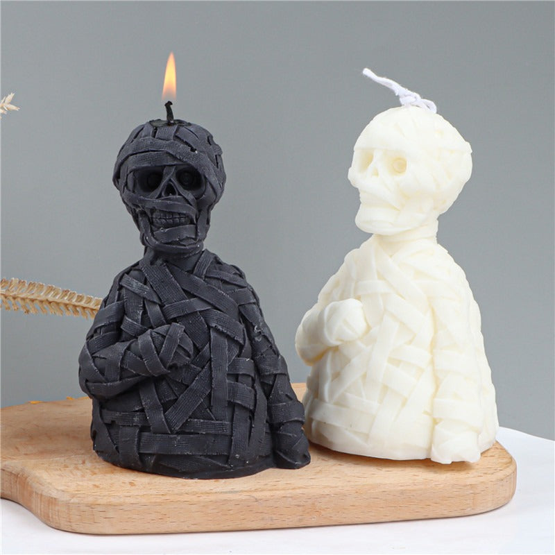 Moule en Silicone Bougie Zombie Crâne Halloween – Forme Bandes de Gaze, DIY Bougie Plâtre Résine, Déco Atmosphère