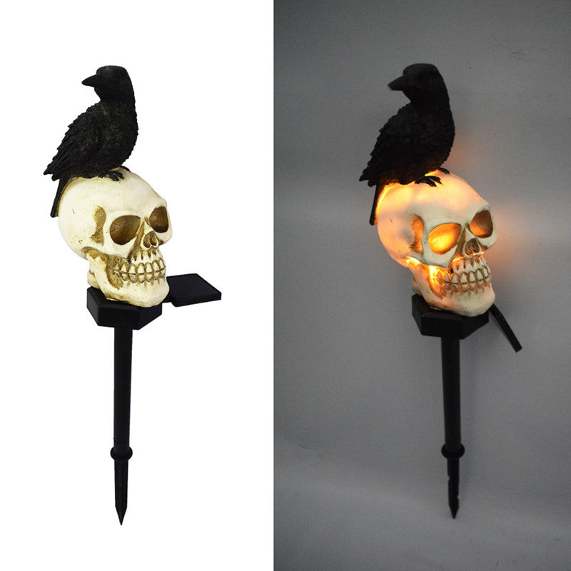 Lampe Solaire Jardin Halloween Corbeau & Crâne LED – Piquet Lumineux Étanche IP55, 47 cm, Déco Extérieur Ambiance Nuit