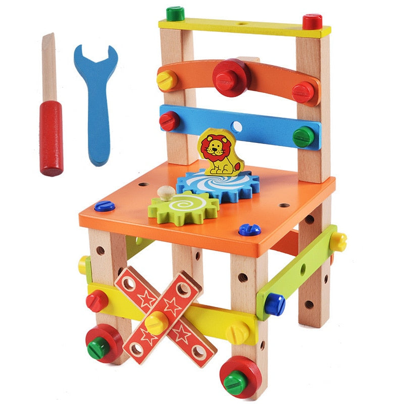 Kit Montessori Chaise en Bois à Assembler DIY – Écrous & Boulons, Robot Grue Avion & Plus, Coordination Main-Œil, Dès 3 Ans, Cadeau Enfant