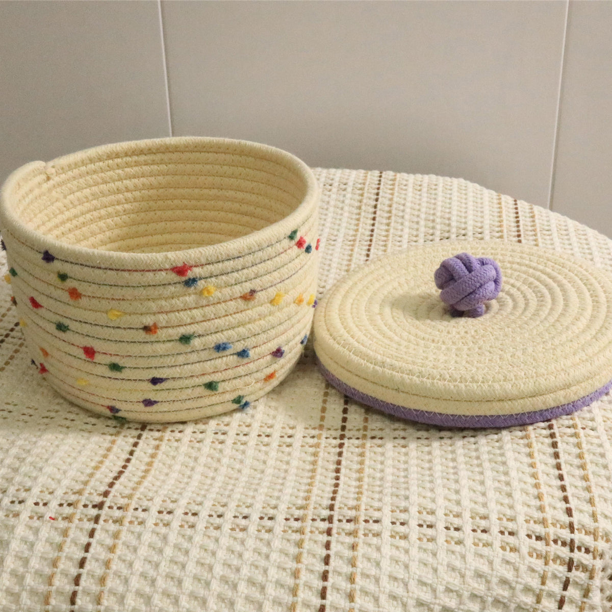 Panier de Rangement Tressé en Coton – Bureau & Cosmétiques, 18x13,5x21,6cm, Coloris Crème, Décoration Maison