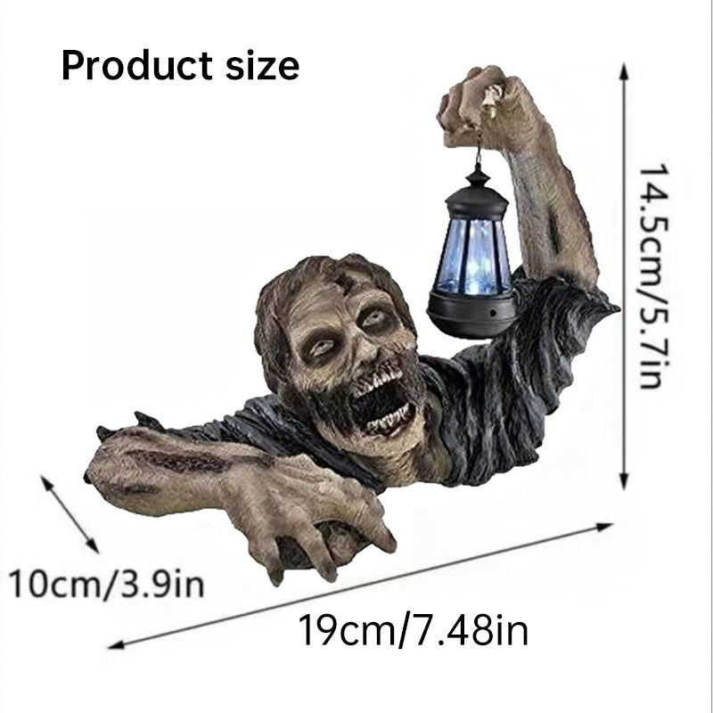 Lanterne Zombie Rampant Halloween LED – Statue Résine 14,5x10x19 cm, Éclairage À Piles ou Solaire, Déco Extérieur