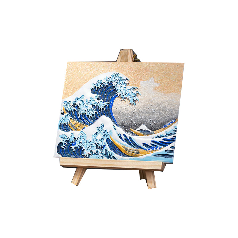 Kit Peinture 3D Relief – La Grande Vague de Kanagawa (Hokusai), Époxy & Pigments, 21,5x17cm, Cadeau Art & Décoration