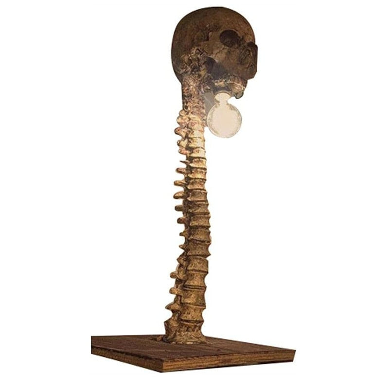 Lampe Crâne Squelette 3D Halloween – Statue Résine Peinte Main, Pied Colonne Vertébrale, Déco Bureau & Chambre