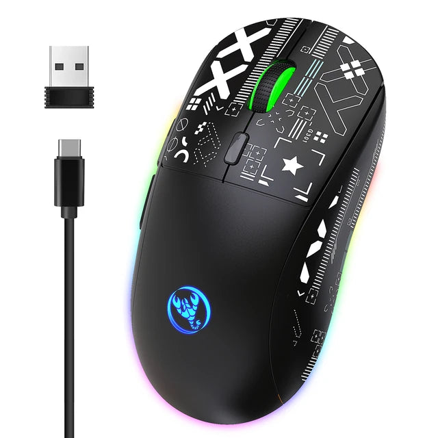 Souris Gaming Sans Fil HXSJ T90 – 3 Modes (2.4G/BT), RGB 12 Modes, 3600 DPI, Rechargeable 750mAh, Blanc ou Noir