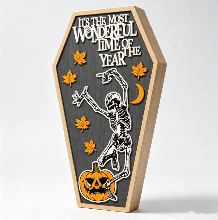 Décoration Bois Halloween Maison Hantée – Prop de Fête Artisanal, Modèle Cercueil