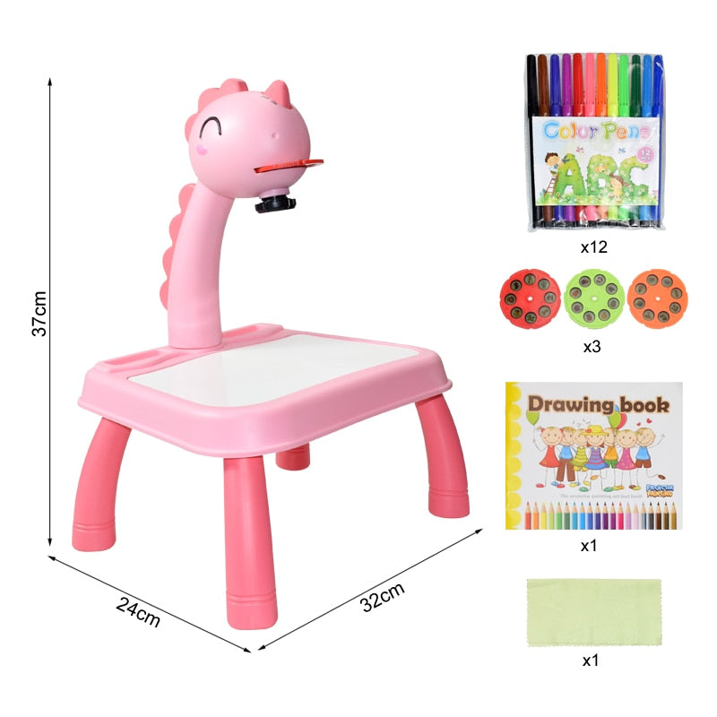 Table de Dessin Enfant avec Projecteur LED – 24 Motifs à Calquer, Musique Intégrée, Dinosaure ou Ours, Cadeau Enfant