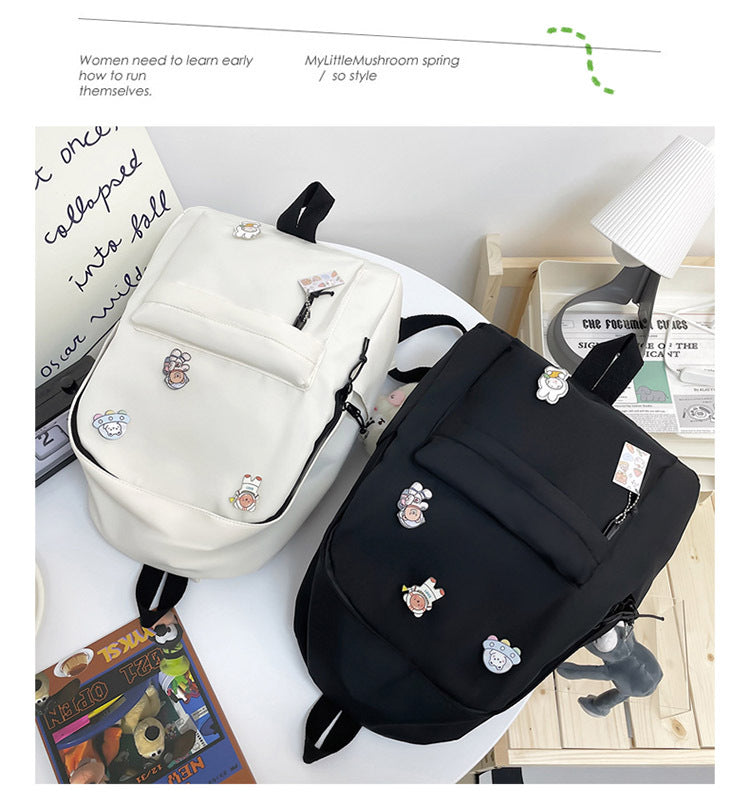 Sac à Dos Nylon Uni Grande Capacité – Style Minimaliste, Campus & Lycée, Noir ou Blanc