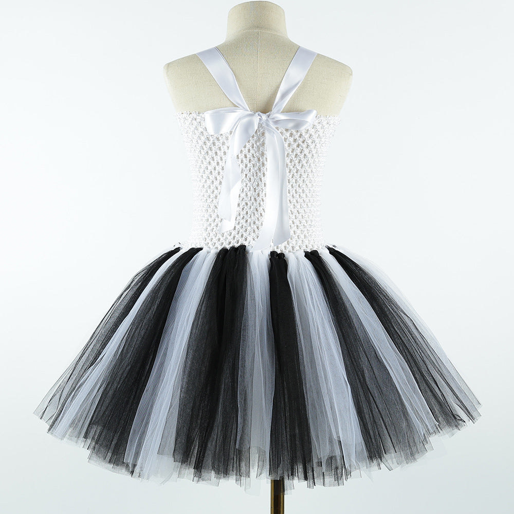 Robe Princesse Zèbre Enfant – Déguisement Tulle Halloween & Fête Forêt, Tailles S à XL (2-8 ans)