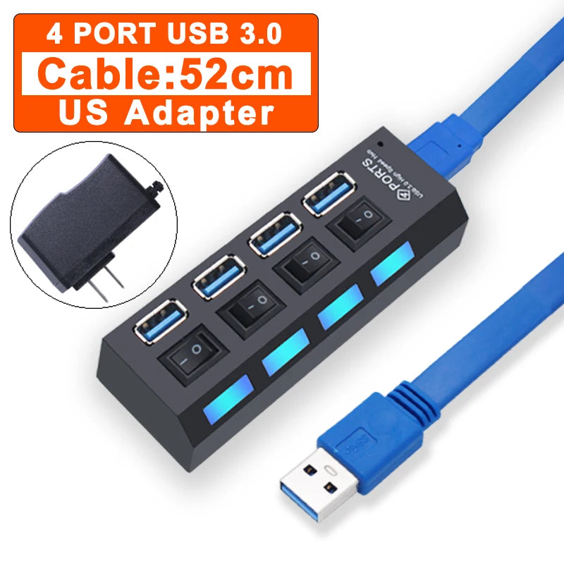Hub USB 2.0 / 3.0 – Multiprise USB 4 ou 7 Ports avec Interrupteur pour PC