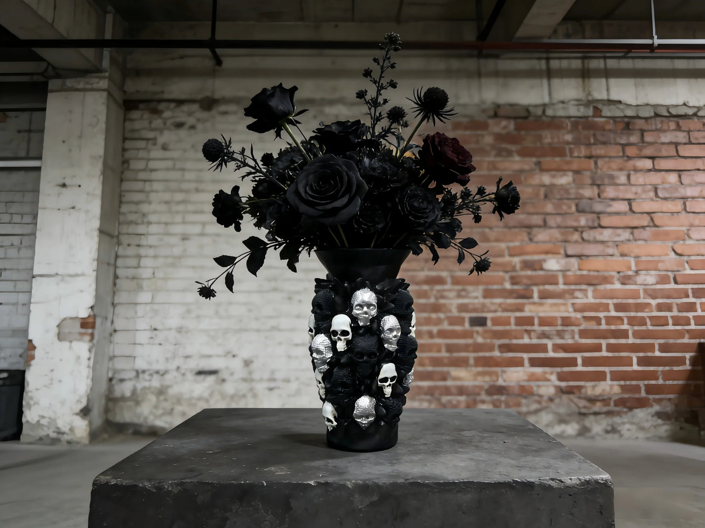 Vase Tête de Mort 3D en Résine Noire – Décoration Gothique Halloween