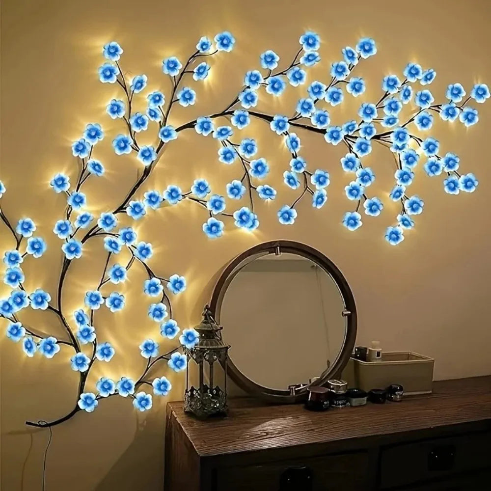 72/96/144LED Artificial Cherry Blossom Branch LED Lights, USB Powered Pink Flower Fairy Lights for Bedroom Aesthetic Decor