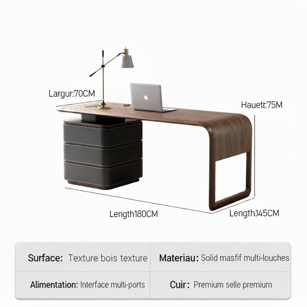 Bureau Minimaliste Italien Premium – Noyer & Cuir Sellier, 140 / 160 / 180 cm