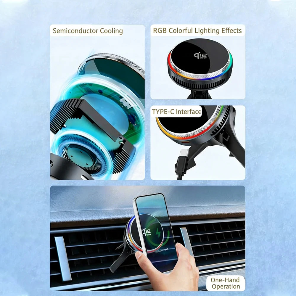 Chargeur Voiture Sans Fil Magnétique ACEFAST Qi2 25W – Refroidissement, RGB, Compatible iPhone 17