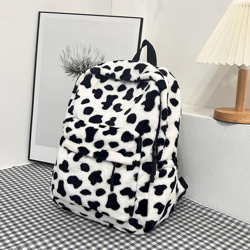 Sac à Dos Moelleux Léopard & Vache – Grande Capacité, Ado & Étudiant, 3 Motifs