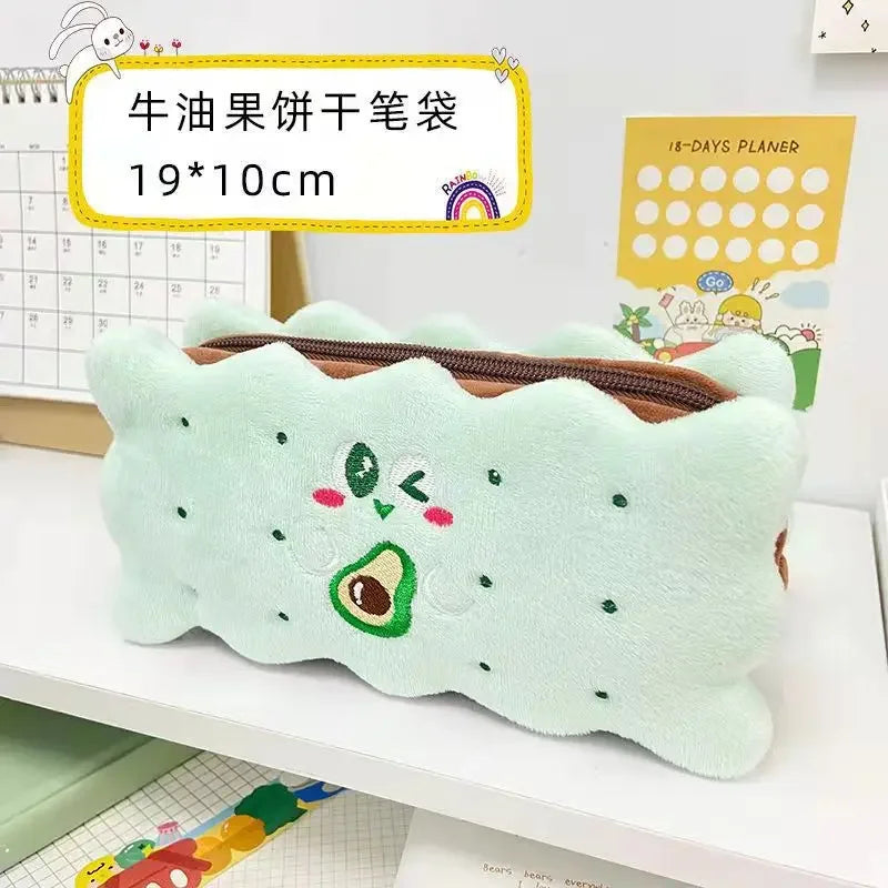 Trousse Biscuit en Peluche – Grande Capacité, 5 Designs Gourmands