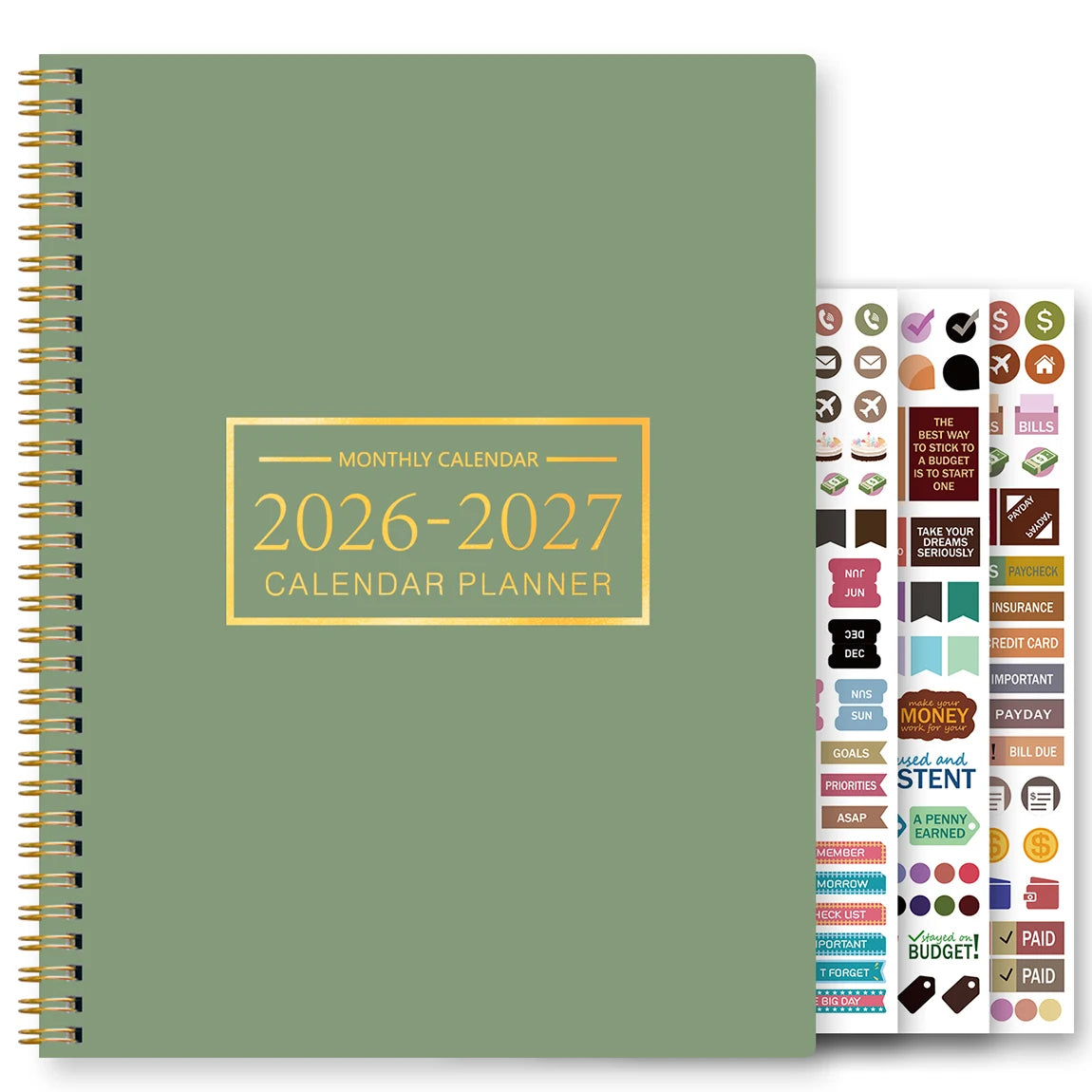 Planificateur Mensuel A4 – 2 Ans, Grille Large, Notes & Stickers Inclus, 8 Coloris