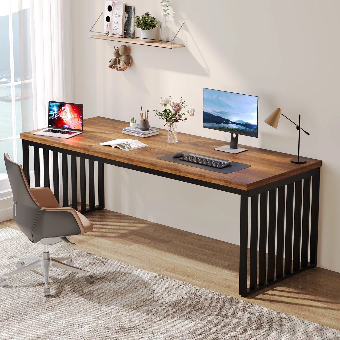 Bureau Tribesigns 2 Personnes 180 cm – Cadre Métal Style Industriel