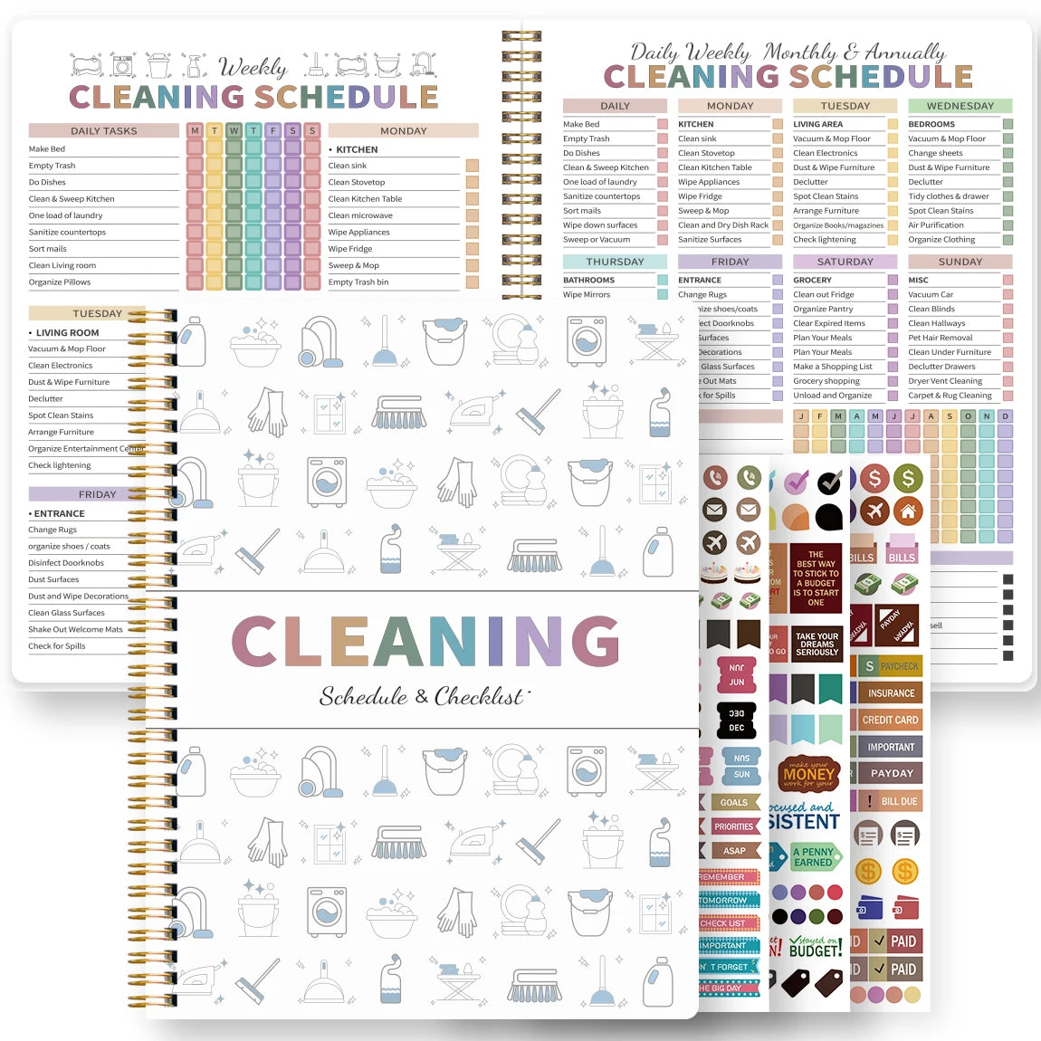 Planner Ménage A5 Spirale – Planning Quotidien, Hebdomadaire & Mensuel, TDAH Friendly