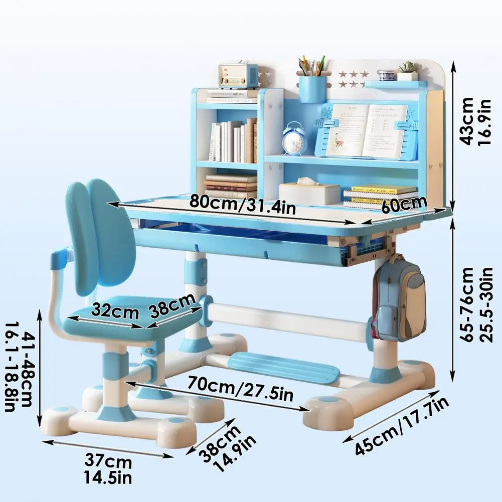 Ensemble Bureau & Chaise Enfant Réglable – Ergonomique, Porte-Livres Inclus, Bleu