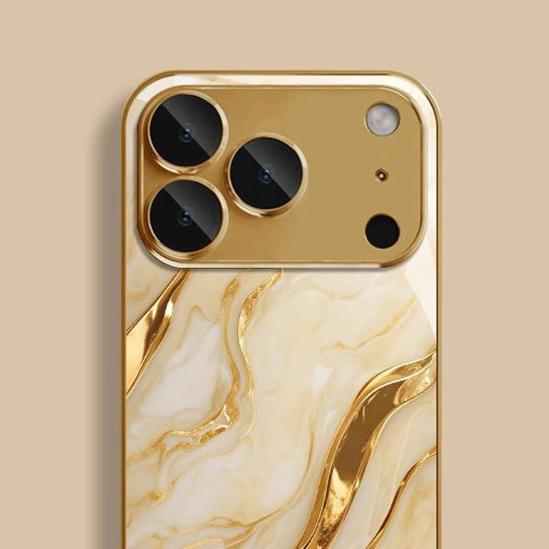 Coque iPhone Verre Trempé Marbre Doré – Anti-Choc, Anti-Rayures, Compatible iPhone 11 à 17