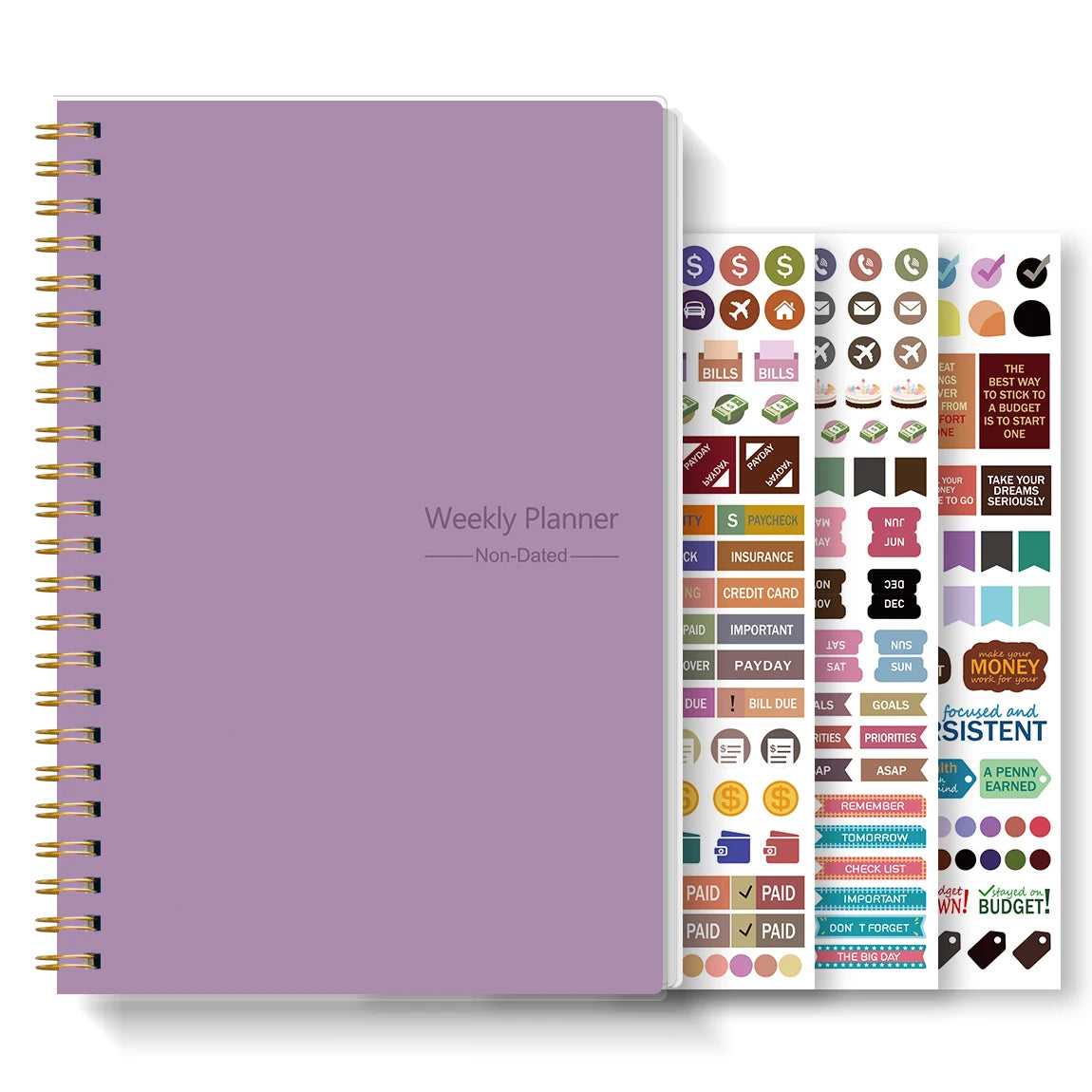 Agenda Planner Hebdomadaire A5 – 52 Semaines avec Stickers, 4 Designs