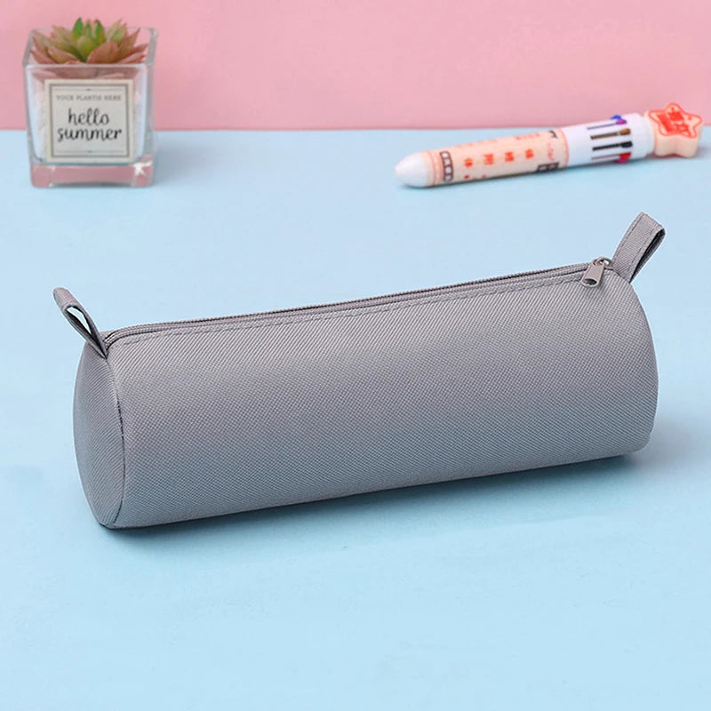Trousse Cylindrique en Tissu Oxford – Grande Capacité, Fermeture Éclair, 5 Couleurs