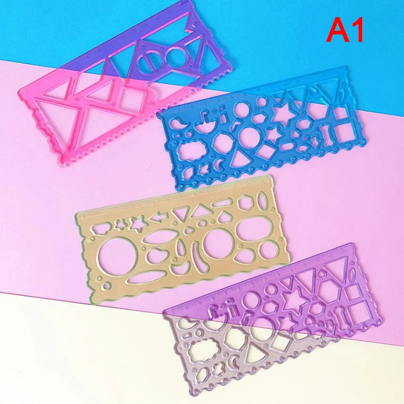 Règles Créatives Transparentes – Lot de 4, Motifs Animaux ou Géométriques, Dessin & École