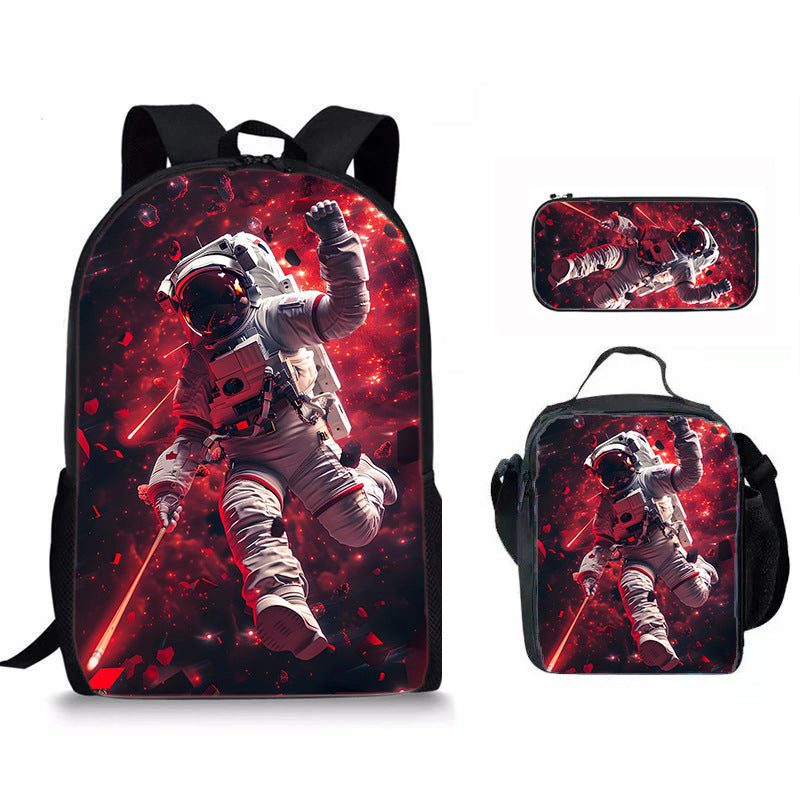 Set 3 Pièces Sac à Dos Scolaire Style Astronaute & Espace – Sac À Dos + Sac Repas + Trousse, Tissu Oxford, 6 Coloris, Enfant Ado Unisexe