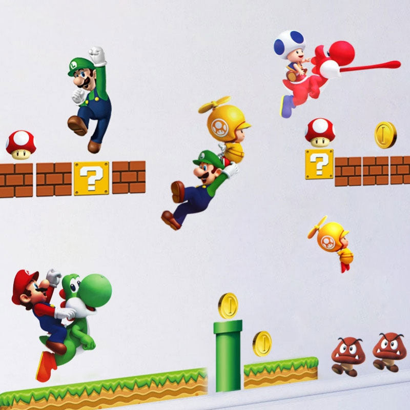 Sticker Mural Super Mario – Décoration Chambre Enfant & Salon, PVC Autocollant Cartoon, 45×60cm