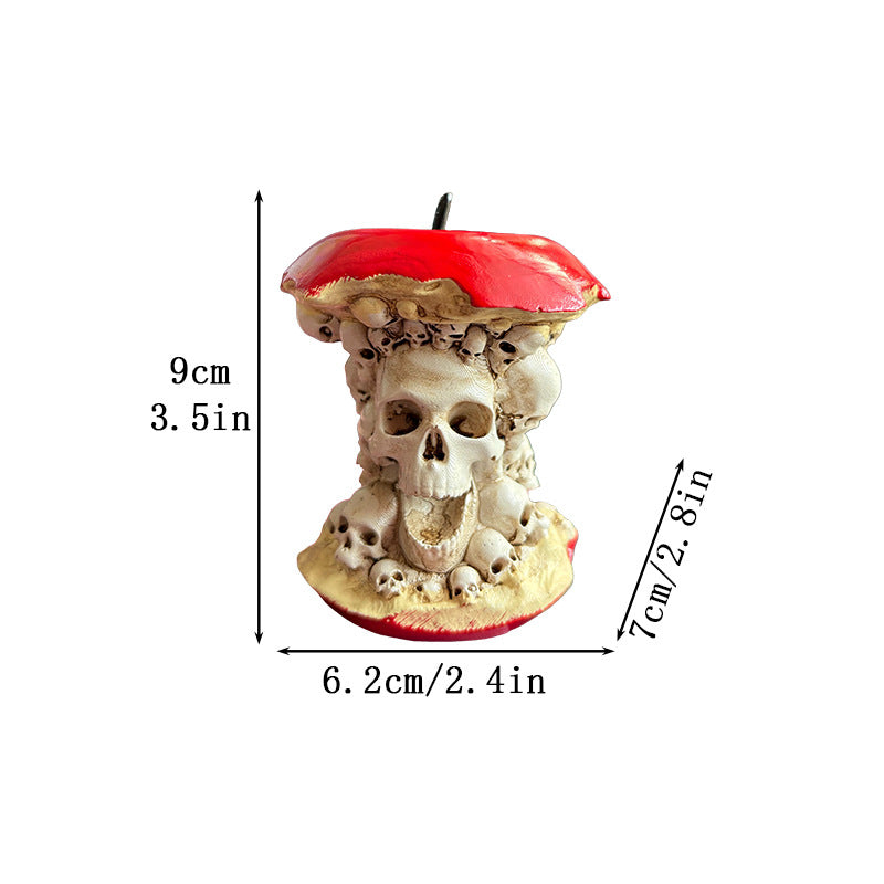 Mini Statue Pomme-Crâne Halloween en Résine – Figurine Décorative Bureau Étagère, Style Américain Macabre