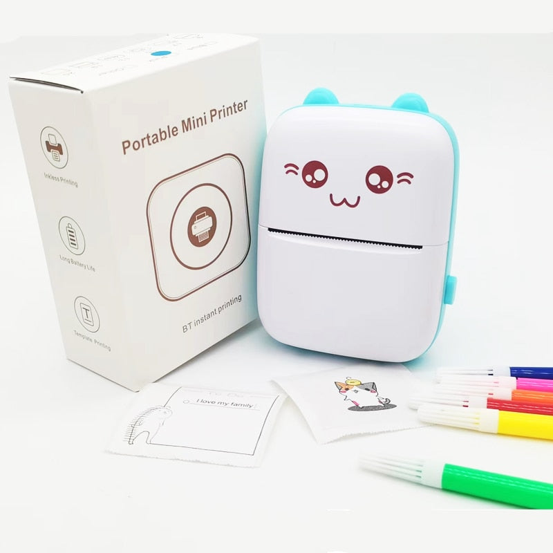 Mini Imprimante Thermique Portable Bluetooth Sans Encre – Photo & Étiquettes, 203 DPI, iOS & Android, Rose ou Bleu + Papier