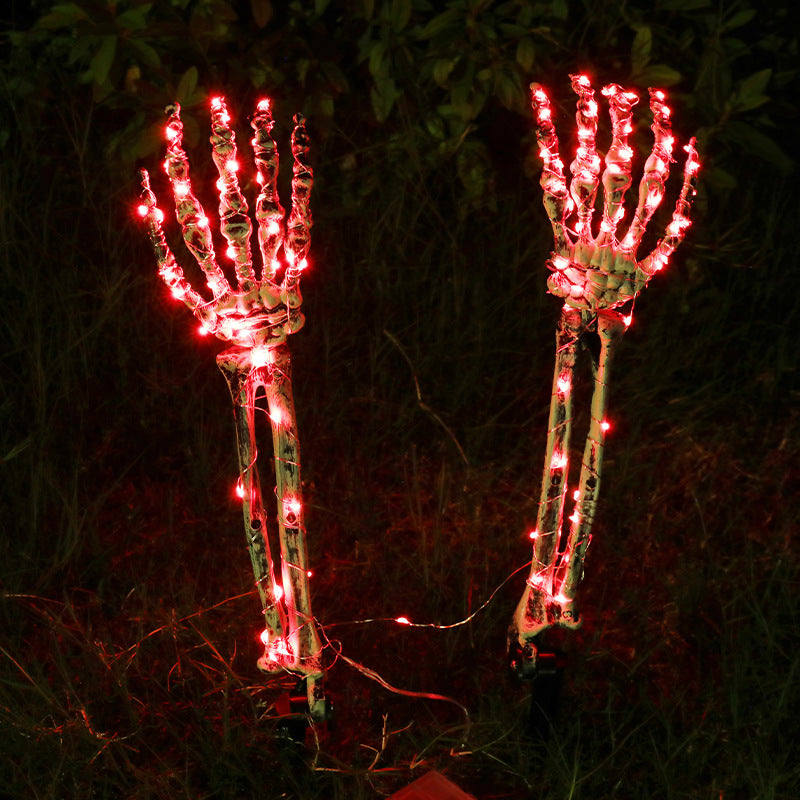 Main Squelette LED Lumineuse Halloween – Piquet de Jardin 46 cm, Set 3 Pièces, Déco Extérieur Pelouse Allée