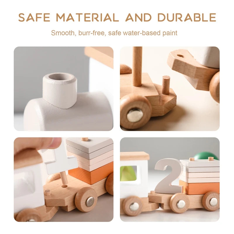 Train en Bois Montessori – Chariot À Pousser Bebe, Chiffres en Bois, Éveil & Apprentissage, Cadeau Naissance Anniversaire