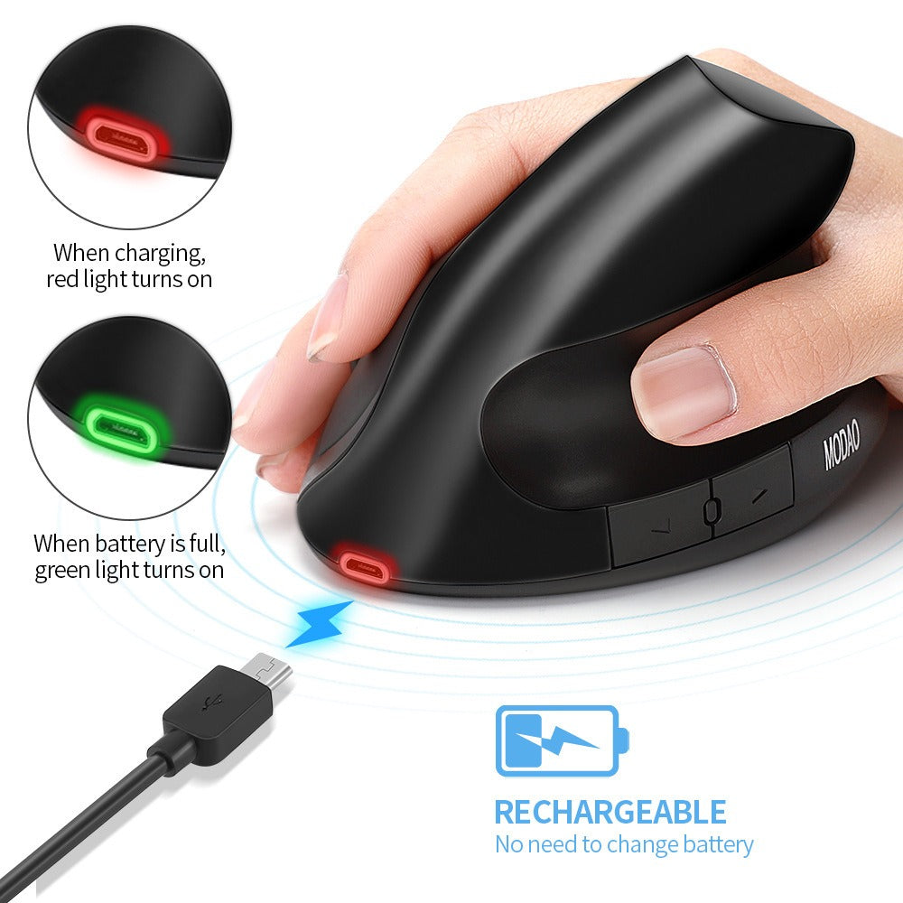 Souris Sans Fil Ergonomique 2.4G Silencieuse Rechargeable – Verticale & Tenue en Main, Optique, Or Gris Noir, PC & Laptop