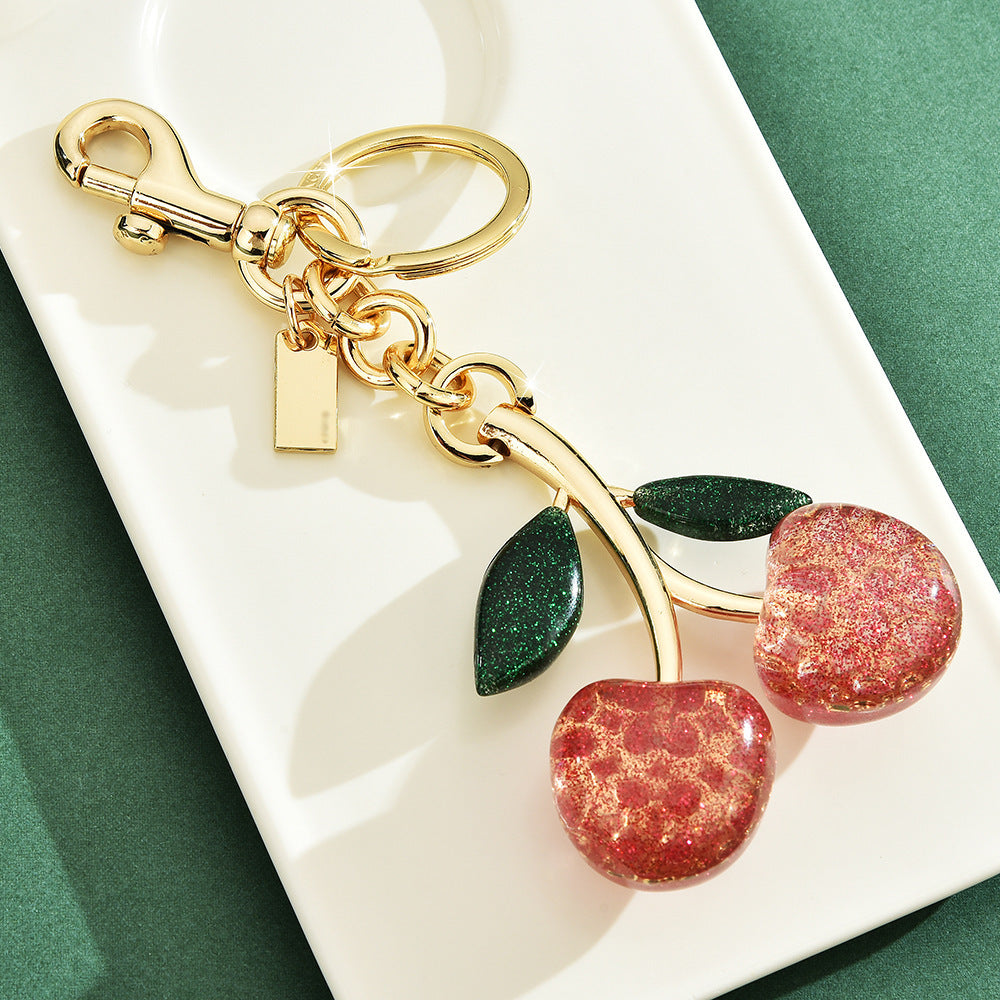 Porte-Clés Pendentif Cerise Cristal Plaqué Or – Bijou de Sac 8,5x6,5cm, 2 Coloris, Cadeau Mode & Accessoire Tendance
