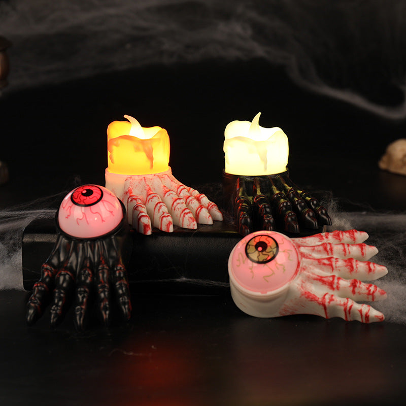 Main Fantôme Bougie & Œil Lumineux Halloween – Prop Déco Plastique, 4 Modèles, Ambiance Atmosphère Soirée