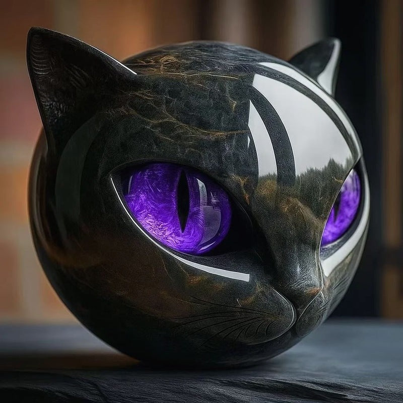 Statuette Chat Noir en Résine – Texture Marbre, Yeux Ambrés, 5 Coloris, Déco Maison & Bureau, Cadeau Amoureux Chats