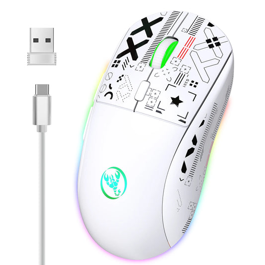 Souris Gaming Sans Fil HXSJ T90 – 3 Modes (2.4G/BT), RGB 12 Modes, 3600 DPI, Rechargeable 750mAh, Blanc ou Noir