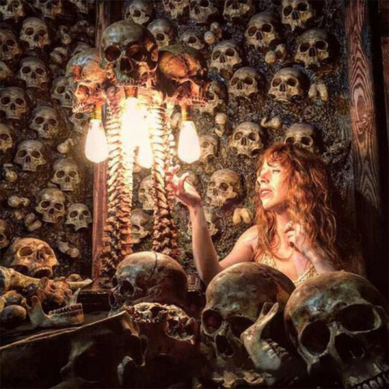 Lampe Crâne Squelette 3D Halloween – Statue Résine Peinte Main, Pied Colonne Vertébrale, Déco Bureau & Chambre