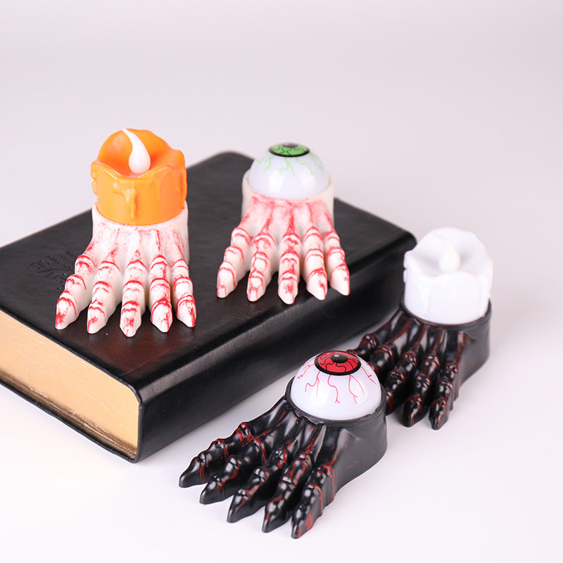 Main Fantôme Bougie & Œil Lumineux Halloween – Prop Déco Plastique, 4 Modèles, Ambiance Atmosphère Soirée