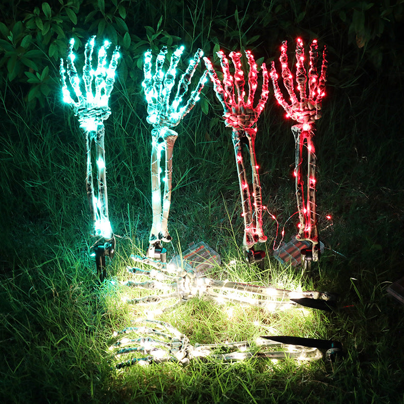 Main Squelette LED Lumineuse Halloween – Piquet de Jardin 46 cm, Set 3 Pièces, Déco Extérieur Pelouse Allée