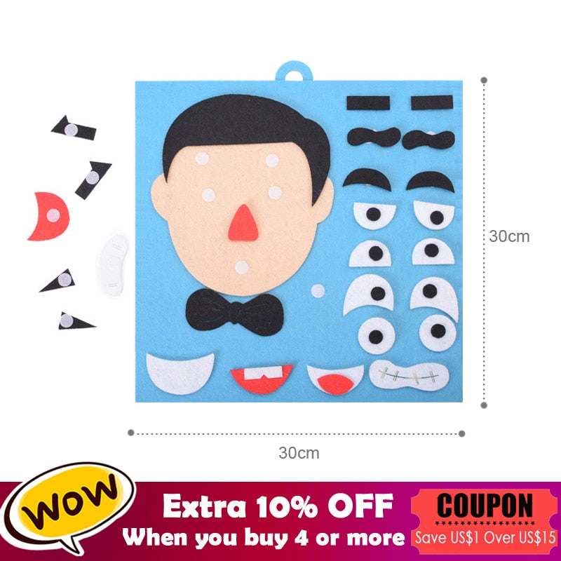 Puzzle Créatif Expressions du Visage DIY 30×30cm – Garçon, Fille, Papa ou Maman, Jeu Éducatif Enfant, Cadeau Famille
