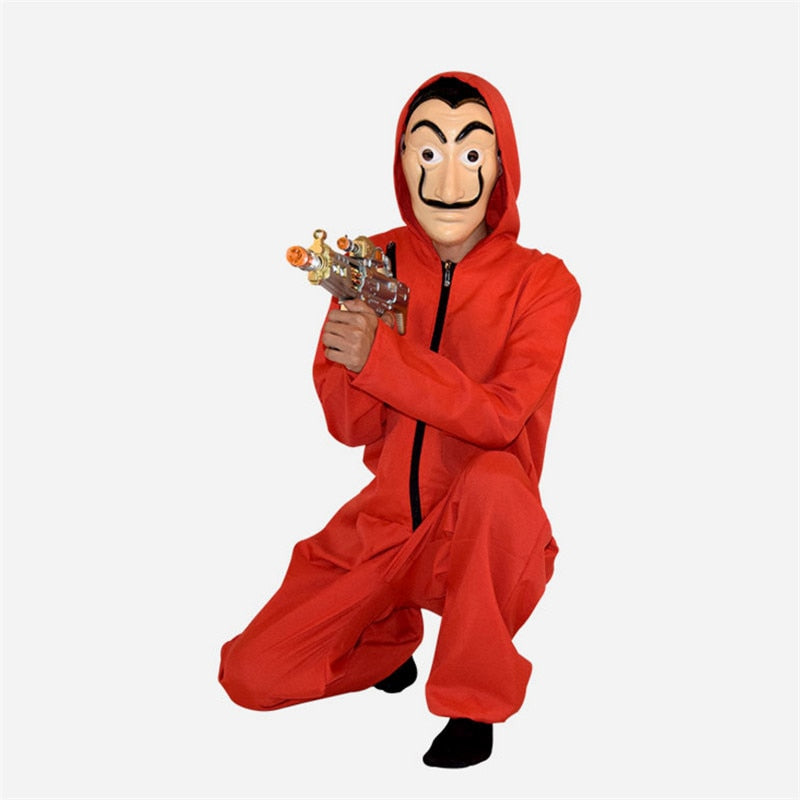 Costume Salvador Dalí La Casa de Papel – Déguisement Halloween & Cosplay Money Heist, Combinaison + Masque, Adulte & Enfant