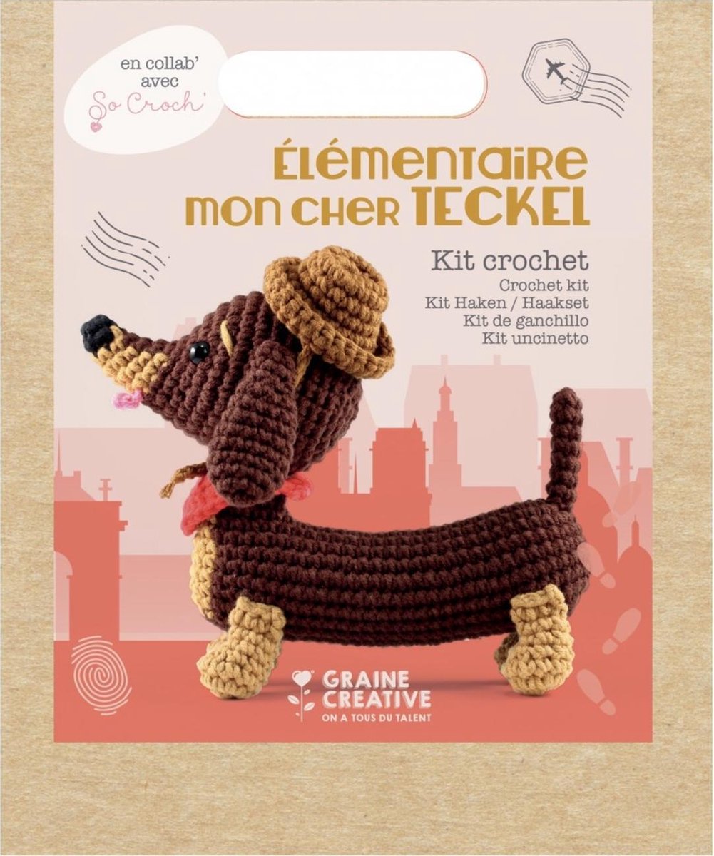 Kit Amigurumi Teckel en Crochet 18cm – Graine Créative, Peluche Chien à Faire Soi-Même, Cadeau Créatif