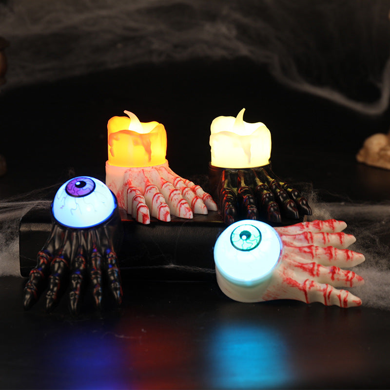 Main Fantôme Bougie & Œil Lumineux Halloween – Prop Déco Plastique, 4 Modèles, Ambiance Atmosphère Soirée