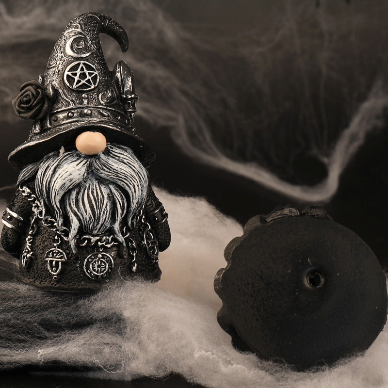 Figurine Nain Sorcier Gothique en Résine – Décoration Halloween Dark, Ornement Bureau & Étagère